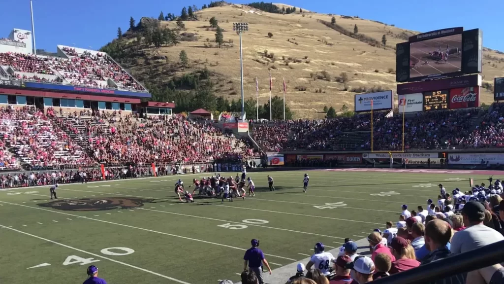 A university football game in the stadium